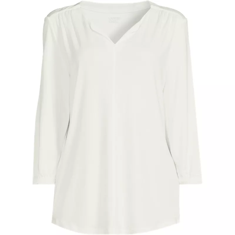 Women's Plus Size Supima Micro Modal 3/4 Sleeve Split Neck Tunic, Front