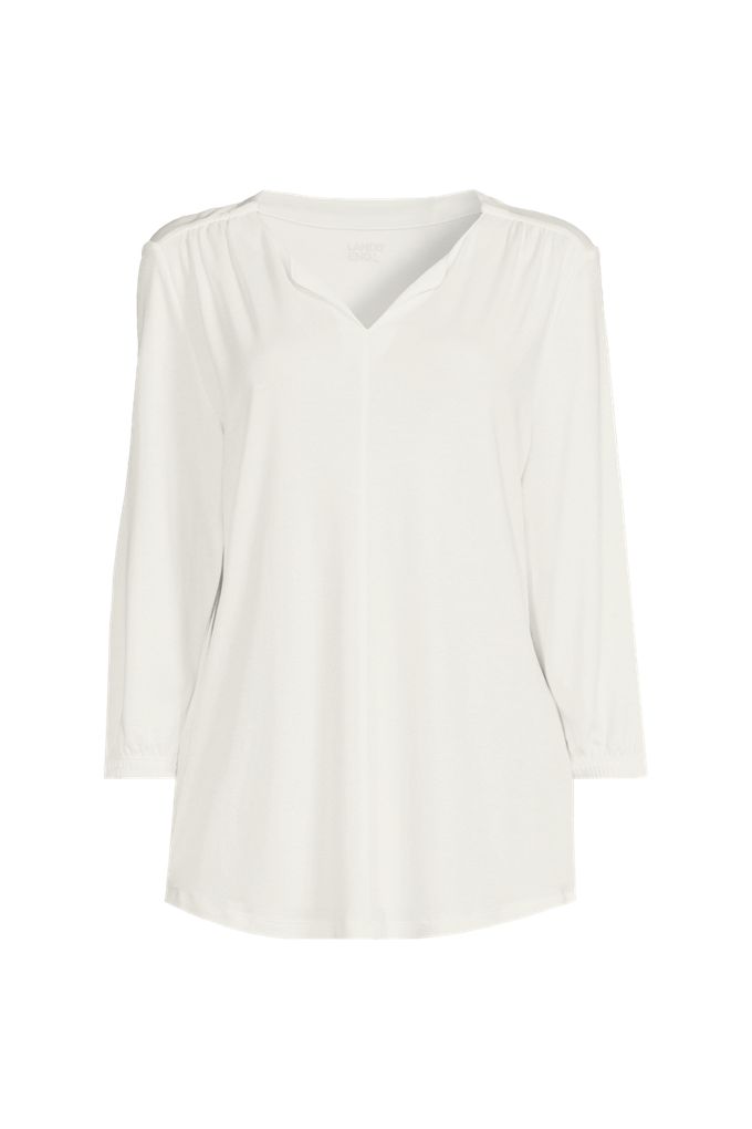 Lands' End School Uniform Women's Plus Size Supima Micro Modal 3/4 Sleeve Split Neck Tunic In Ivory