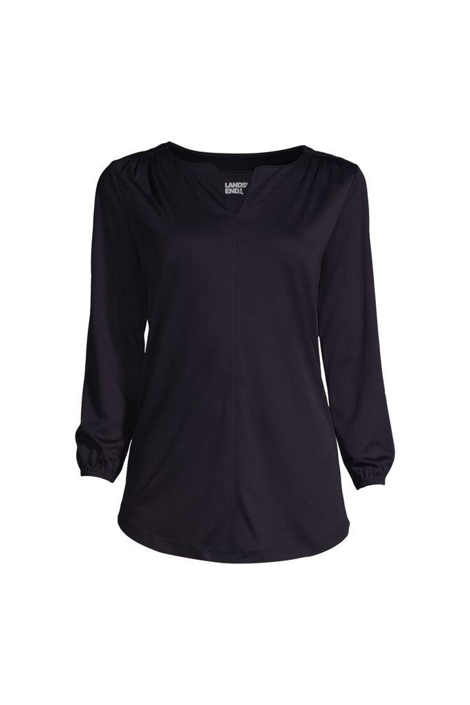 Lands' End School Uniform Women's Plus Size Supima Micro Modal 3/4 Sleeve Split Neck Tunic In Blue