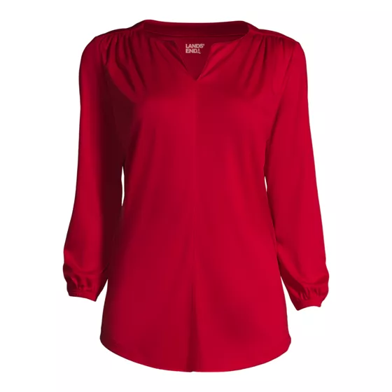 School Uniform Women's Plus Size Supima Micro Modal 3/4 Sleeve Split Neck Tunic - primary
