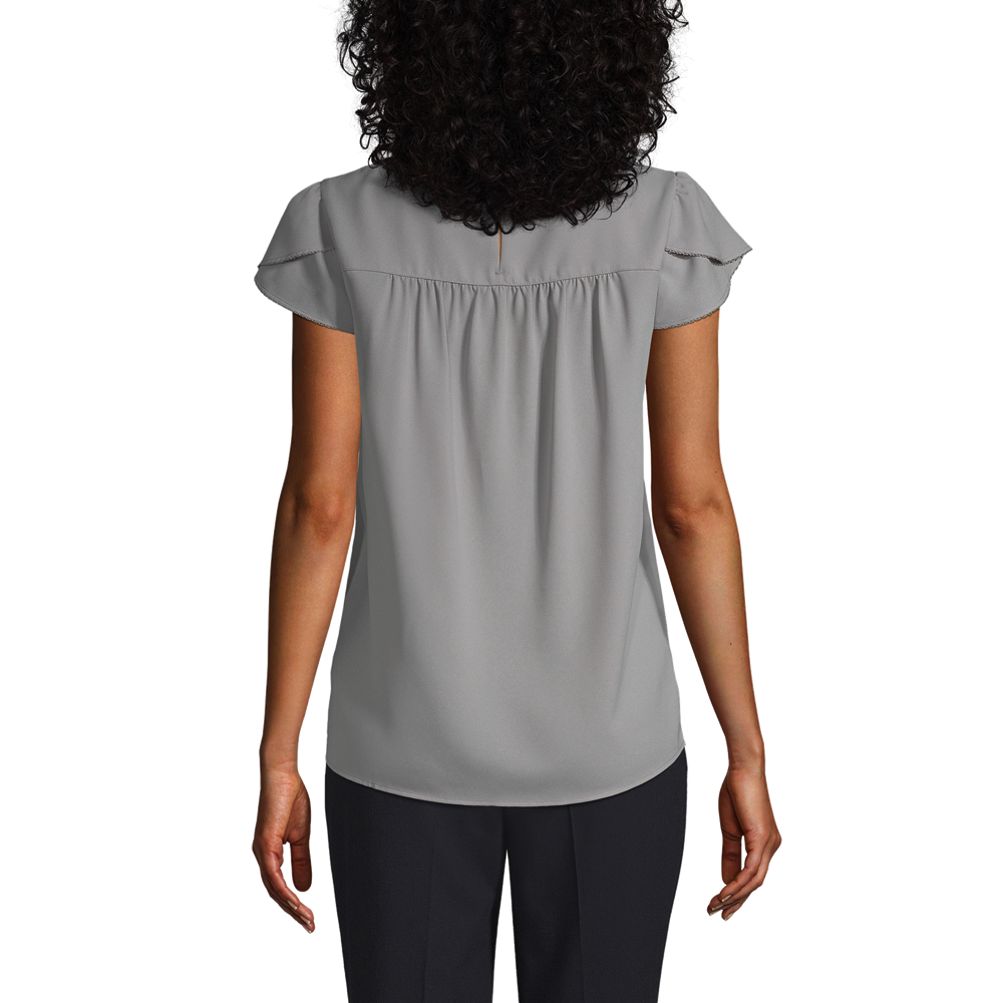 Women's Short Sleeve Crepe Tulip Sleeve Blouse