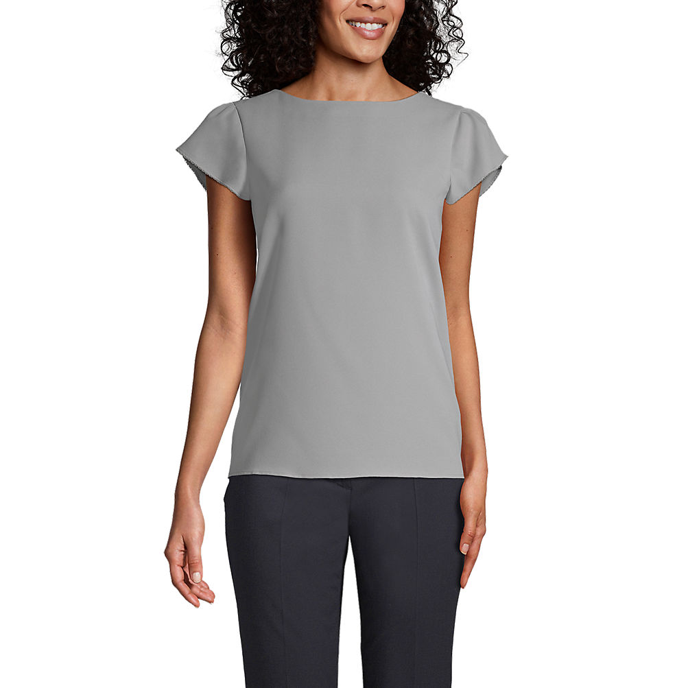 Women's Short Sleeve Crepe Tulip Sleeve Blouse | Lands' End Women's Short Sleeve Crepe Tulip Sleeve Blouse | Lands' End