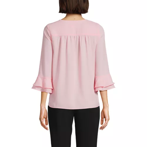 Women's 3/4 Flutter Sleeve Crepe Blouse, Back