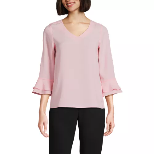 Women's 3/4 Flutter Sleeve Crepe Blouse, Front