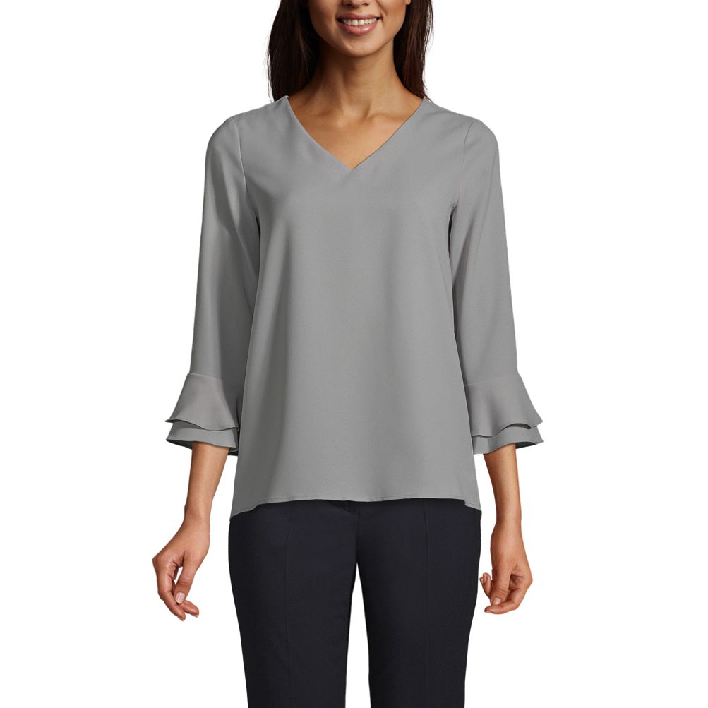 Lands' End Crepe Tulip Sleeve Blouse- Blue