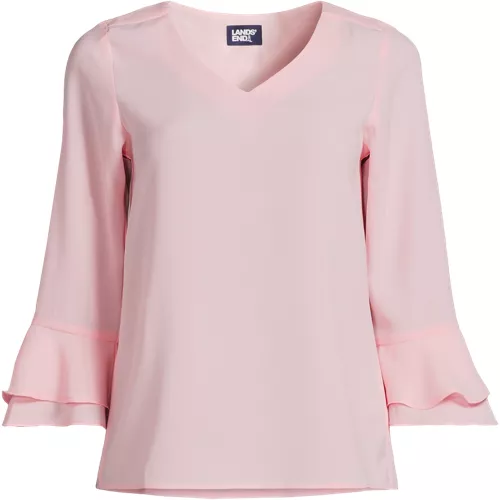Women's 3/4 Flutter Sleeve Crepe Blouse, Front