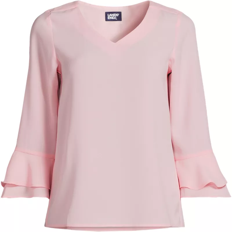 Women's Petite 3/4 Flutter Sleeve Crepe Blouse, Front