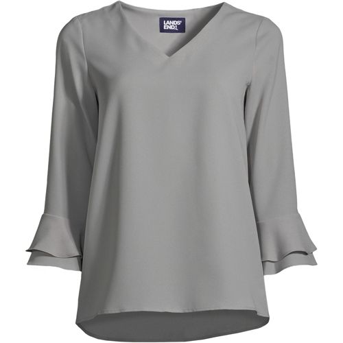 Women's Three Quarter Flutter Sleeve Crepe Blouse