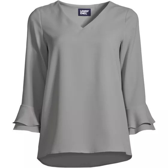 Women's 3/4 Flutter Sleeve Crepe Blouse - primary