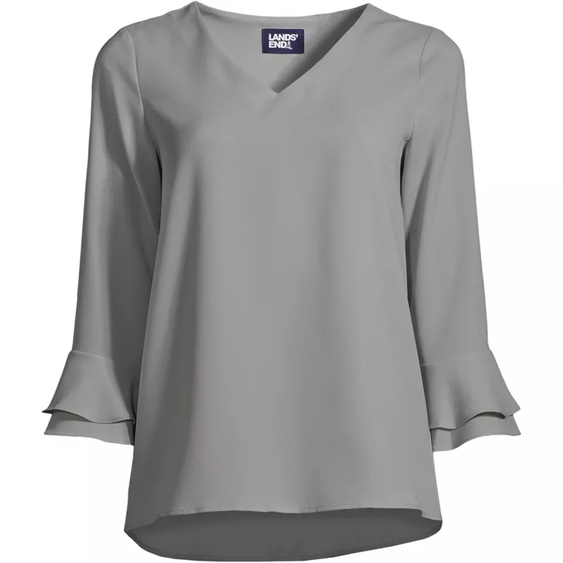 Women's 3/4 Flutter Sleeve Crepe Blouse, Front