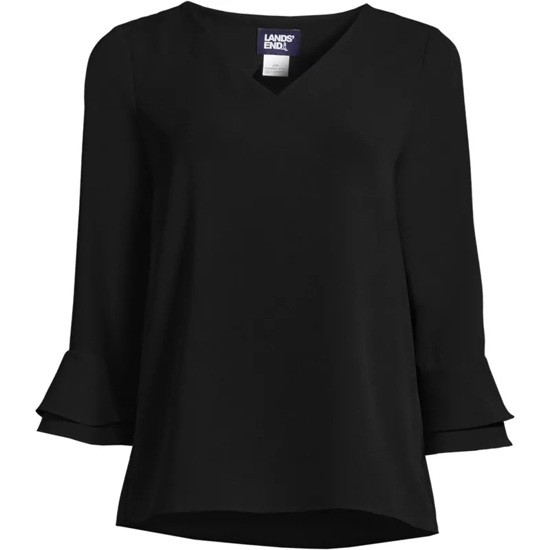 Women's Petite 3/4 Flutter Sleeve Crepe Blouse, Front