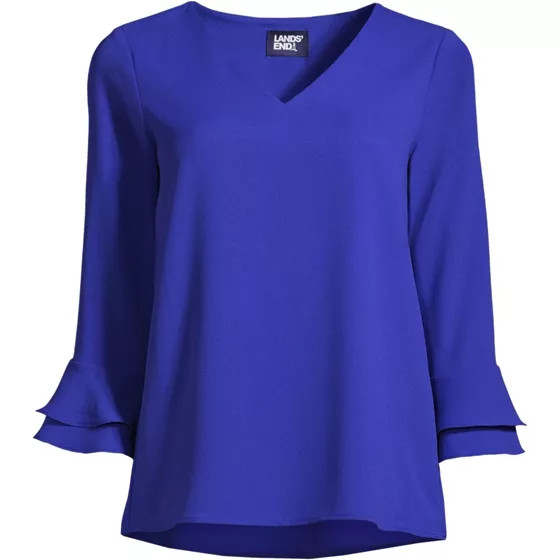 Women's 3/4 Flutter Sleeve Crepe Blouse - primary