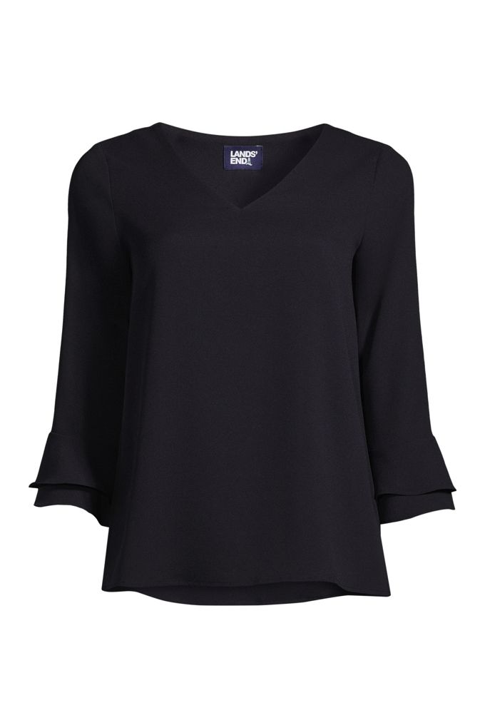 Lands' End Women's 3/4 Flutter Sleeve Crepe Blouse In Multi