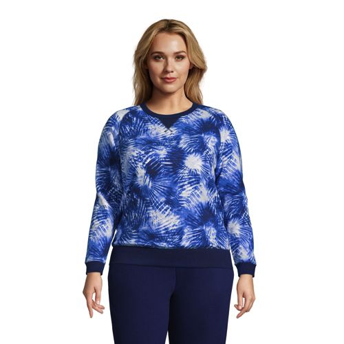 Lands End Serious Sweats Women SP Blue Bandana Paisley Floral Print Sweater