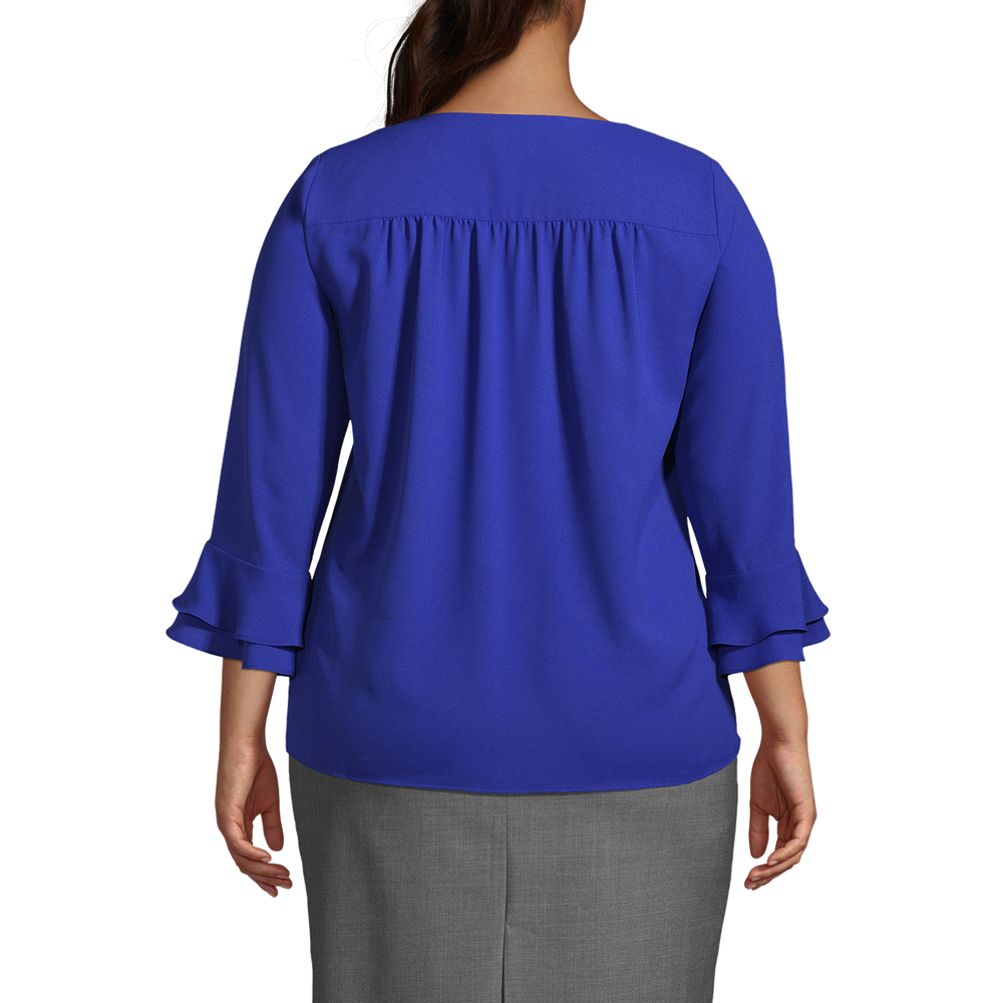 Women's Plus Size 3/4 Flutter Sleeve Crepe Blouse | Lands' End