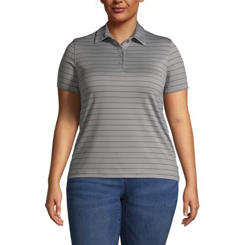 Women's Size Rapid Dry Short Sleeve Striped Polo Shirt | Lands' End