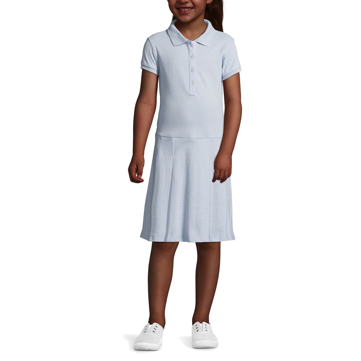 School Uniform Girls Short Sleeve Mesh Polo Dress at the Knee