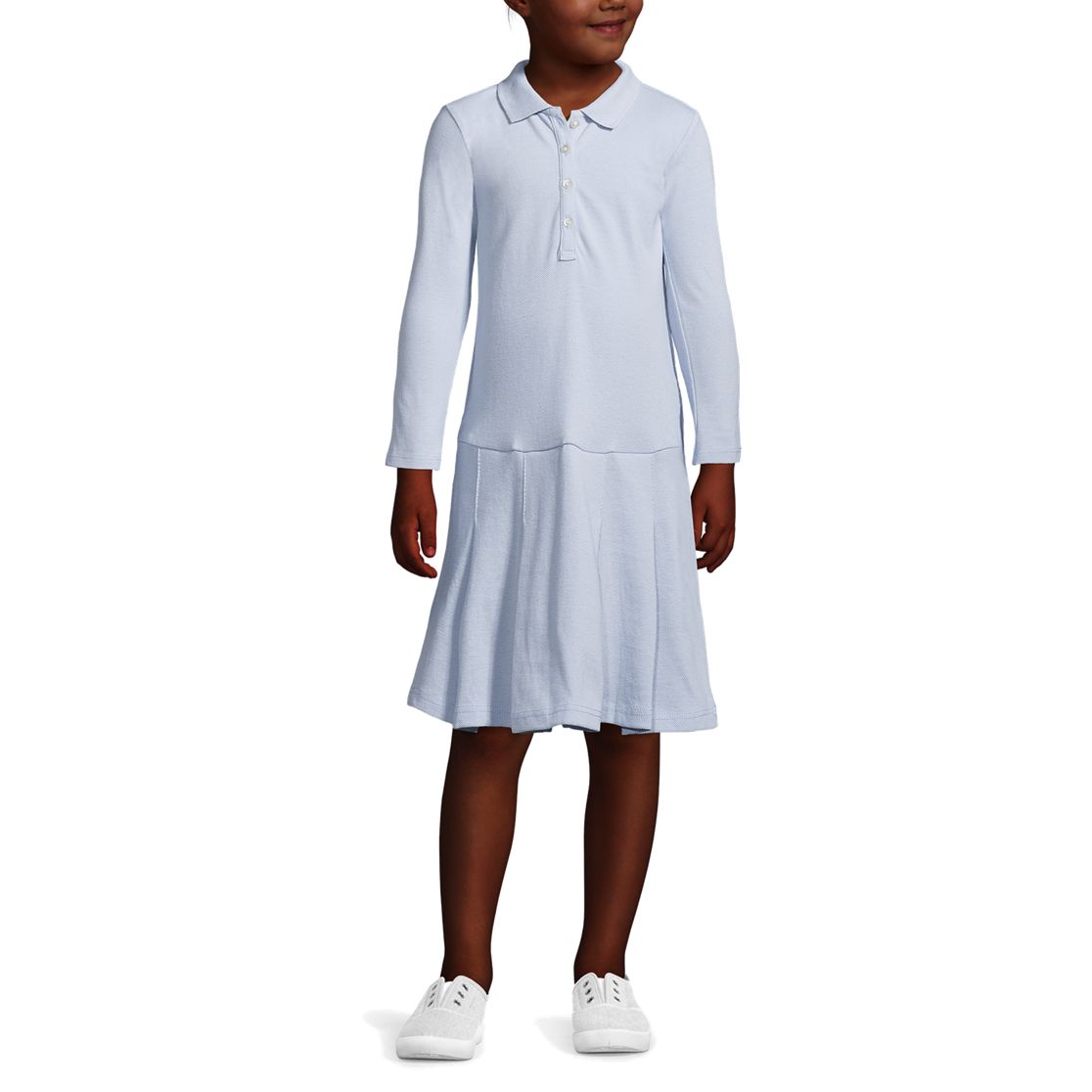 School Uniform Girls Long Sleeve Mesh Polo Dress at the Knee