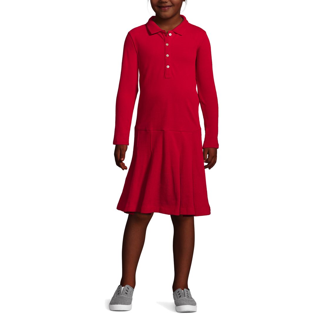 School Uniform Girls Long Sleeve Mesh Polo Dress at the Knee