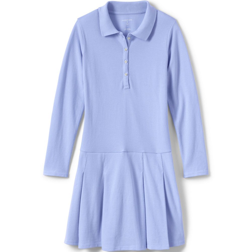 School Uniform Girls Long Sleeve Mesh Polo Dress at the Knee