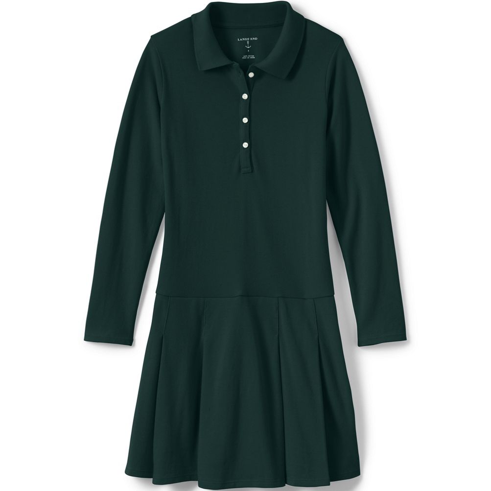 未使用タグ付‼️ French Sleeve Polo Long Dress Girls Long Sleeve Mesh Polo Dress at the Knee | Lands' End