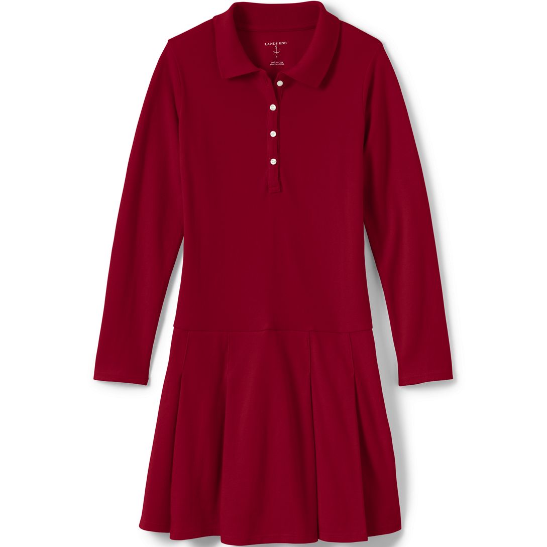 School Uniform Girls Long Sleeve Mesh Polo Dress at the Knee