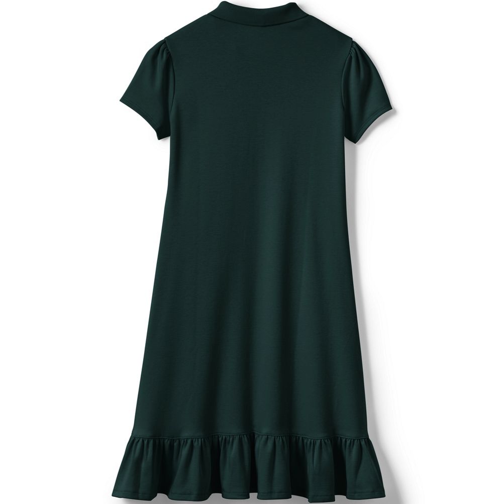 School Uniform Girls Short Sleeve Knit Bottom Ruffle Dress Below the Knee Lands End