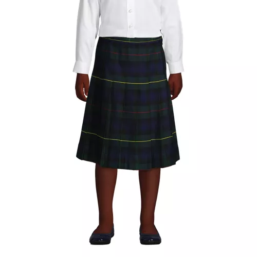 School Uniform Girls Plaid Pleated Skirt Below the Knee, Front