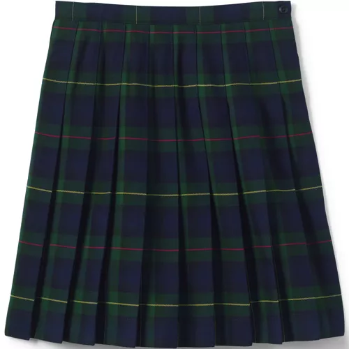School Uniform Girls Plaid Pleated Skirt Below the Knee, Front