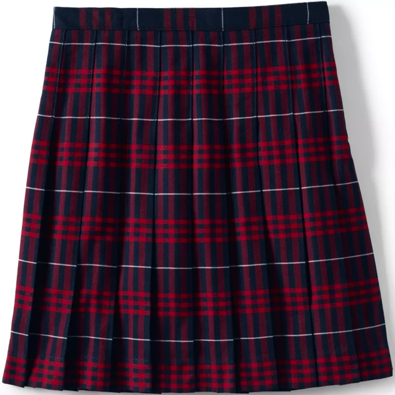 School Uniform Girls Plaid Pleated Skirt Below the Knee, Front