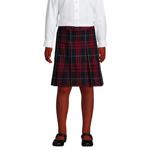 Lands' End School Uniform Girls Slim Side Pleat Plaid Skort Above Knee 