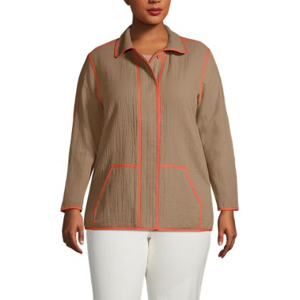 Women's Plus Size Gauze Textured Cotton Jacket - primary