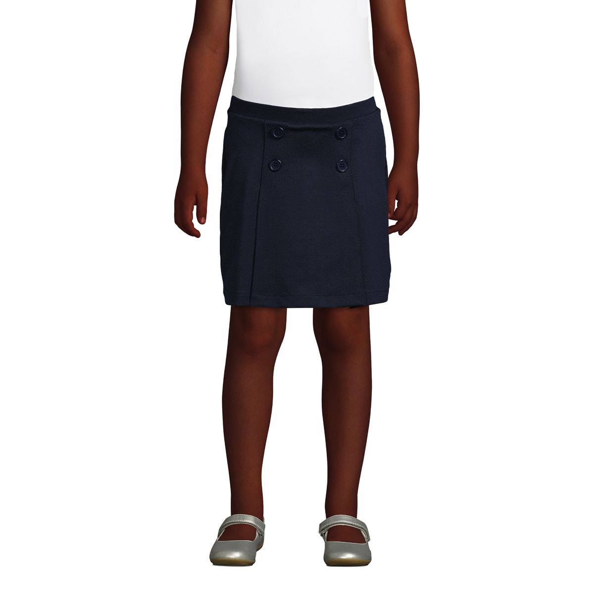 School Uniform Girls Ponte Button Front Skort Above the Knee