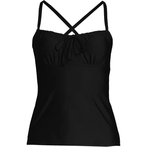 Women's Chlorine Resistant Tie Front Underwire Tankini Swimsuit Top Adjustable Straps - primary