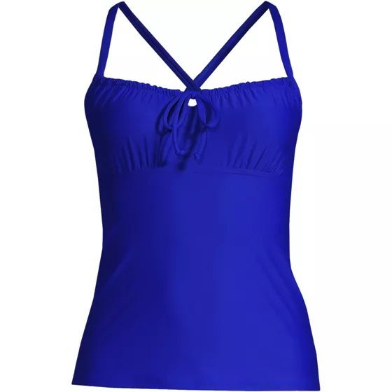 Women's Chlorine Resistant Tie Front Underwire Tankini Swimsuit Top Adjustable Straps - primary