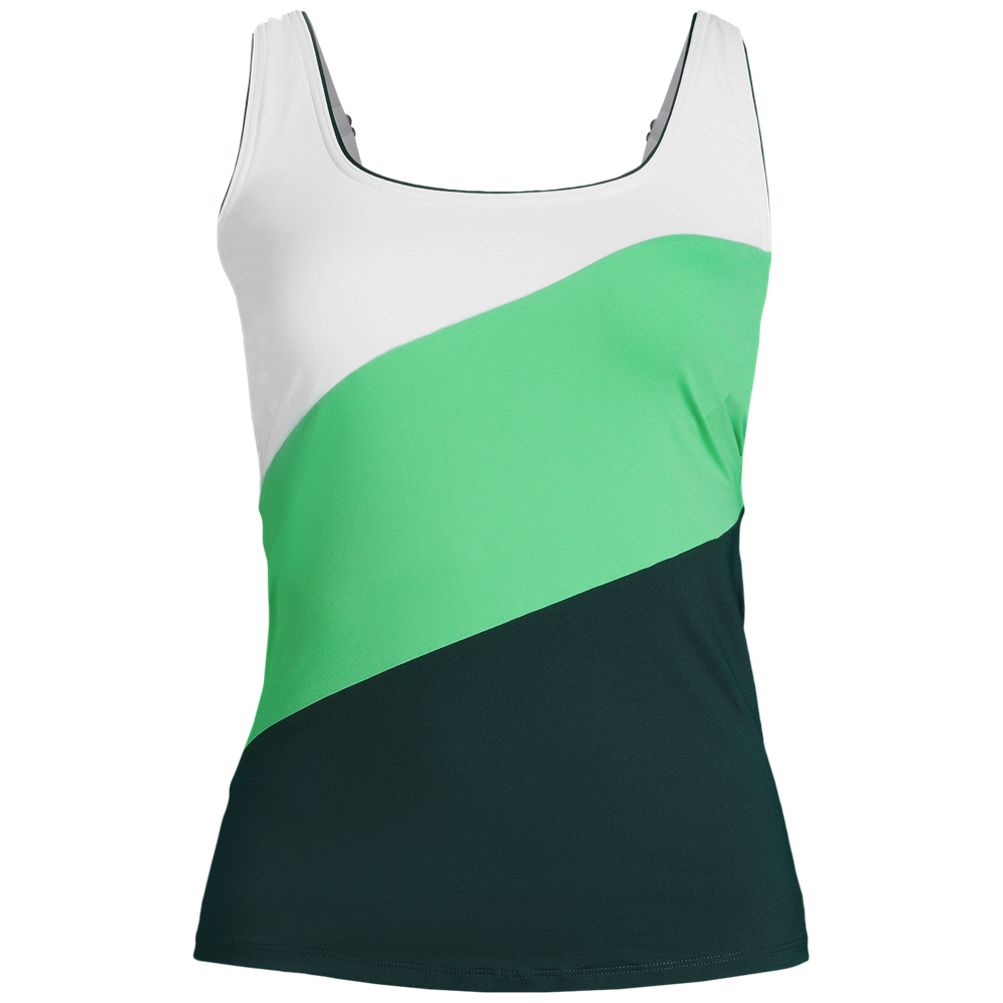 Swimwear Green Solid Square Neck Sleeveless Tankini Swimsuit