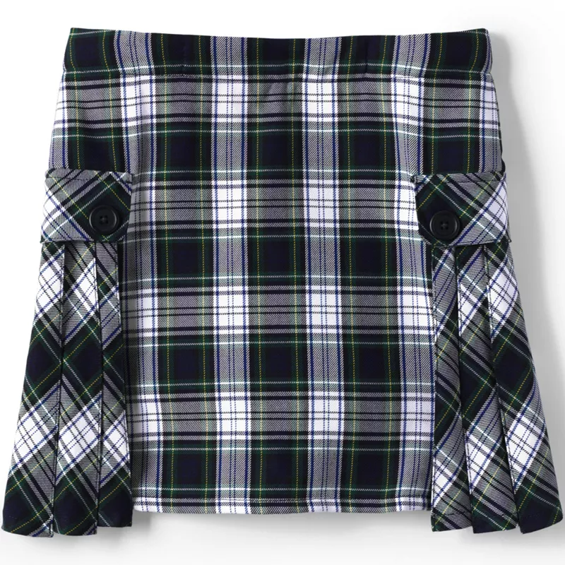 Girls Side Pleat Plaid Skort Above the Knee, Front