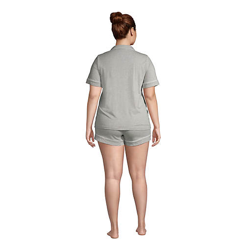 Women's Plus Size Comfort Knit Pajama Set Short Sleeve Top and Shorts - Secondary