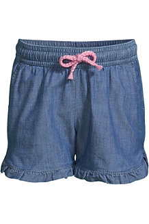 Kids' Chambray Cotton Ruffle Hem Pull-On Shorts