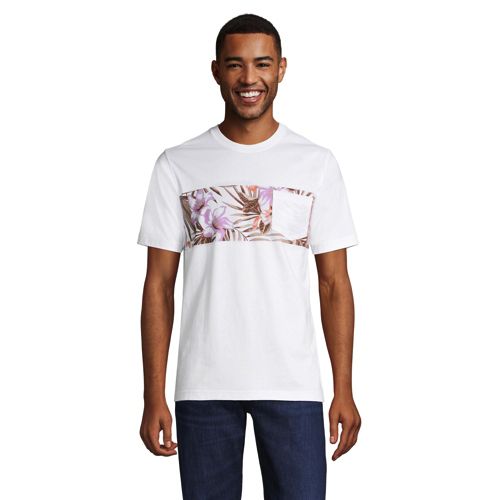 Super-T Graphic Pocket T-shirt, Men, Size: 42-44 Regular, White, Cotton, by Lands’ End