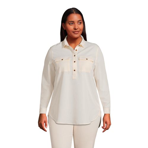 Lands' End Women's Plus Size Cotton A-line Long Sleeve Tunic Top