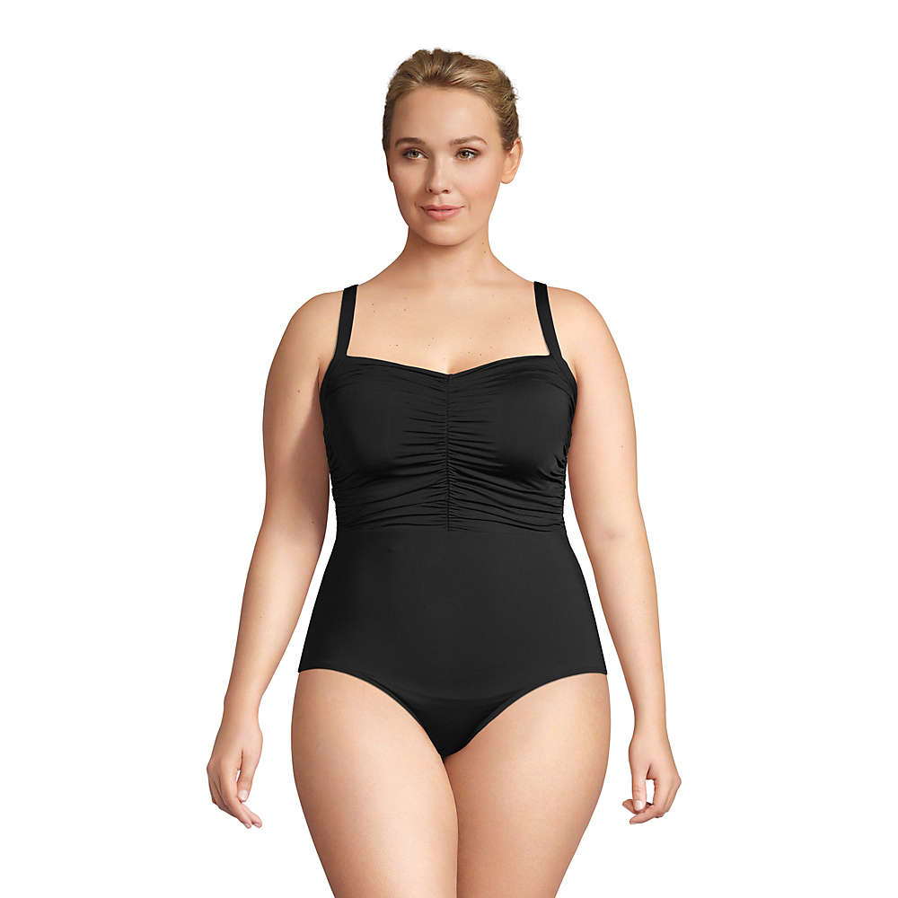 Women's Plus Size Chlorine Resistant Tummy Control Sweetheart One Piece Swimsuit Adjustable Straps, Front