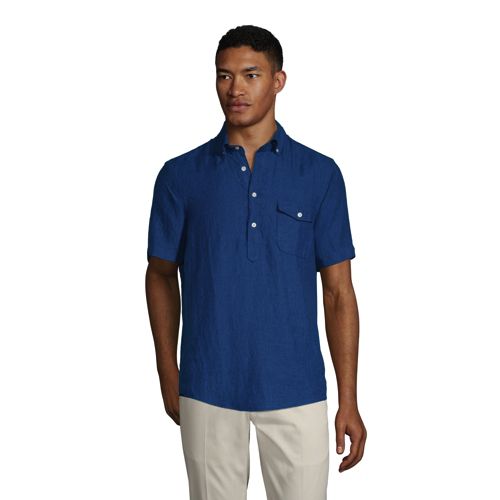 Popover Linen Shirt, Men, Size: 42-44 Regular, Blue, by Lands’ End