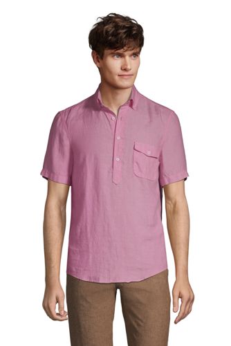 メンズ リネン プルオーバー シャツ 半袖 ランズエンド