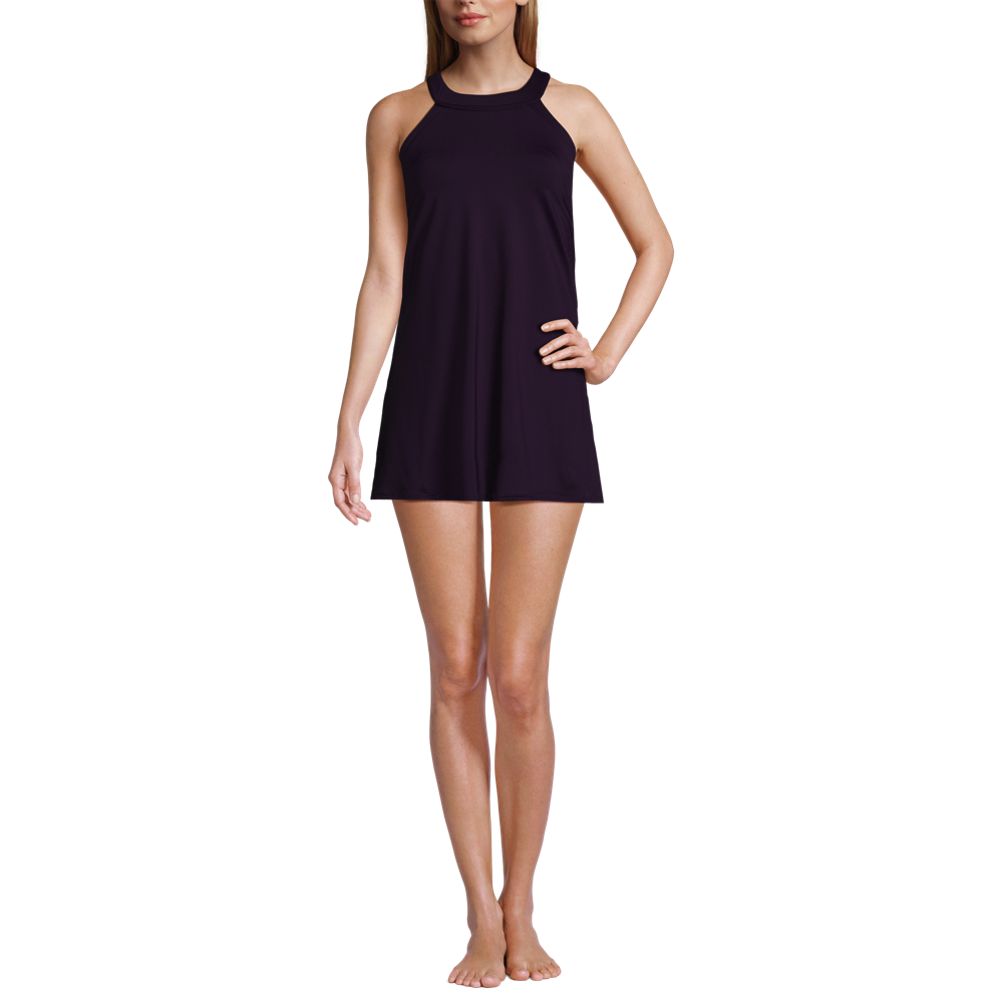 Buy Black Halterneck Tummy Control Skirted Swim Dress from the