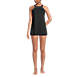 Women's Mastectomy Chlorine Resistant High Neck Swim Dress One Piece Swimsuit Adjustable Straps, Front