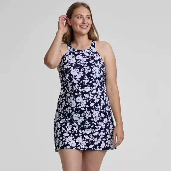 Women's Plus Size High Neck Swim Dress Swimsuit - primary