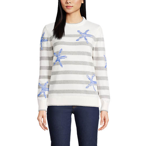 Women's Cotton Drifter Crew Neck Sweater - Pattern | Lands' End