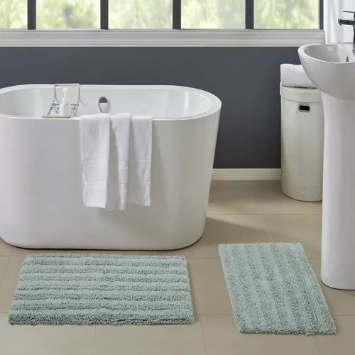 Cannon Cotton Striped Reversible Soft-Touch Bath Rug 2 piece set, alternative image