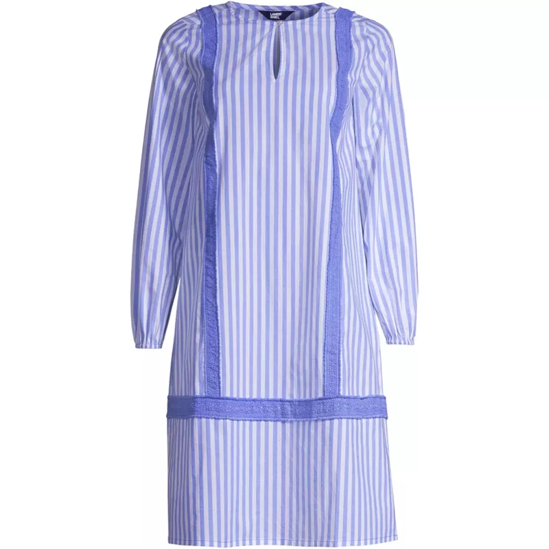Women's Cotton Poplin Split Neck Dress, Front